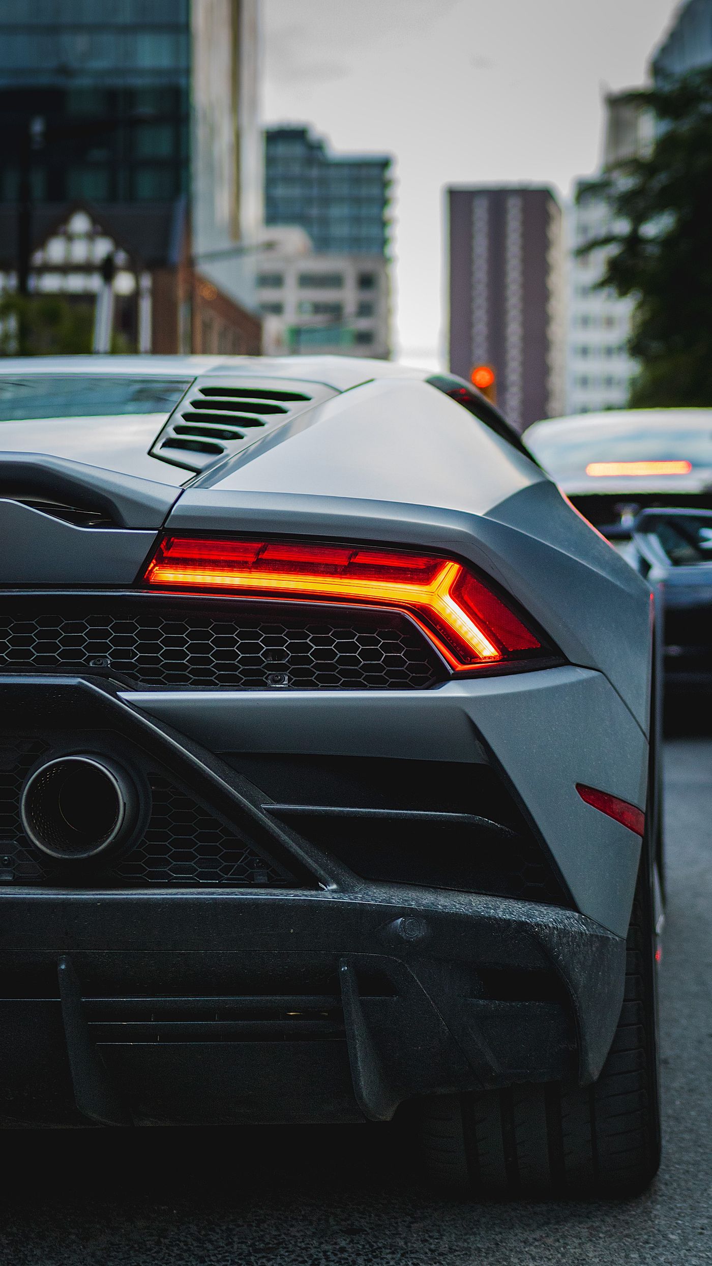 White Lamborghini Huracan in the city